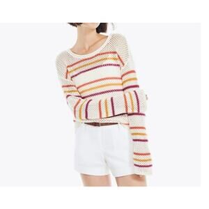 Nautica sweater women's small striped open knit crochet pullover crew NEW